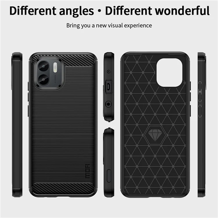 MOFI JK TPU Series-1 para Xiaomi Redmi A1 4G / A2 4G Funda de teléfono con superficie antiarañazos de textura de fibra de carbono Soft TPU Back Cover - Negro