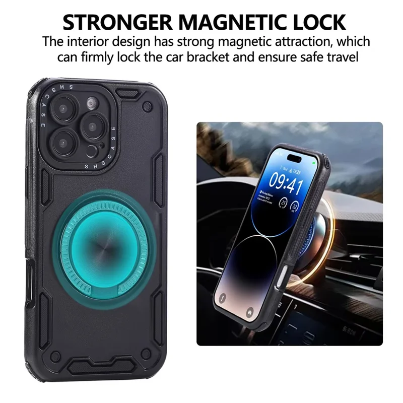 Voor iPhone 16 Pro Max hoesje met ring, standaard, PC + TPU schokbestendige telefoon achterkant - Zwart