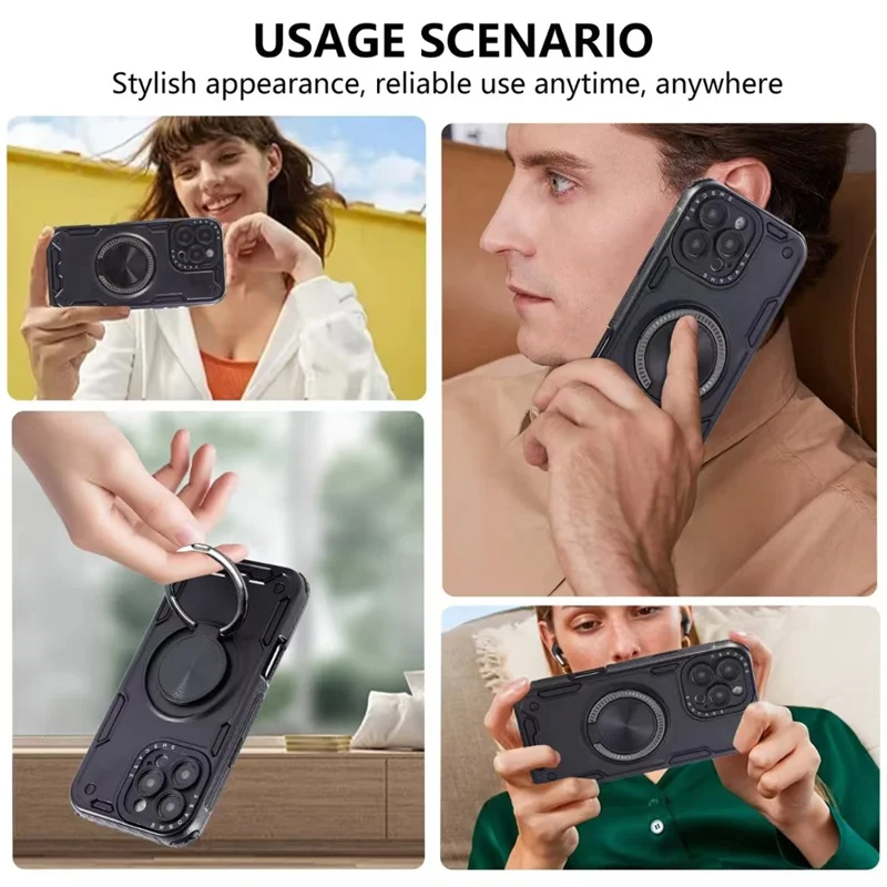 Voor iPhone 16 Pro Max hoesje met ring, standaard, PC + TPU schokbestendige telefoon achterkant - Zwart