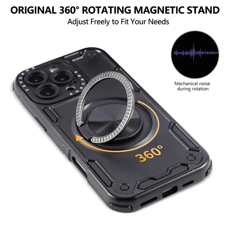 For iPhone 16 Pro Case Ring Kickstand PC + TPU Shockproof Phone Back Cover - Black