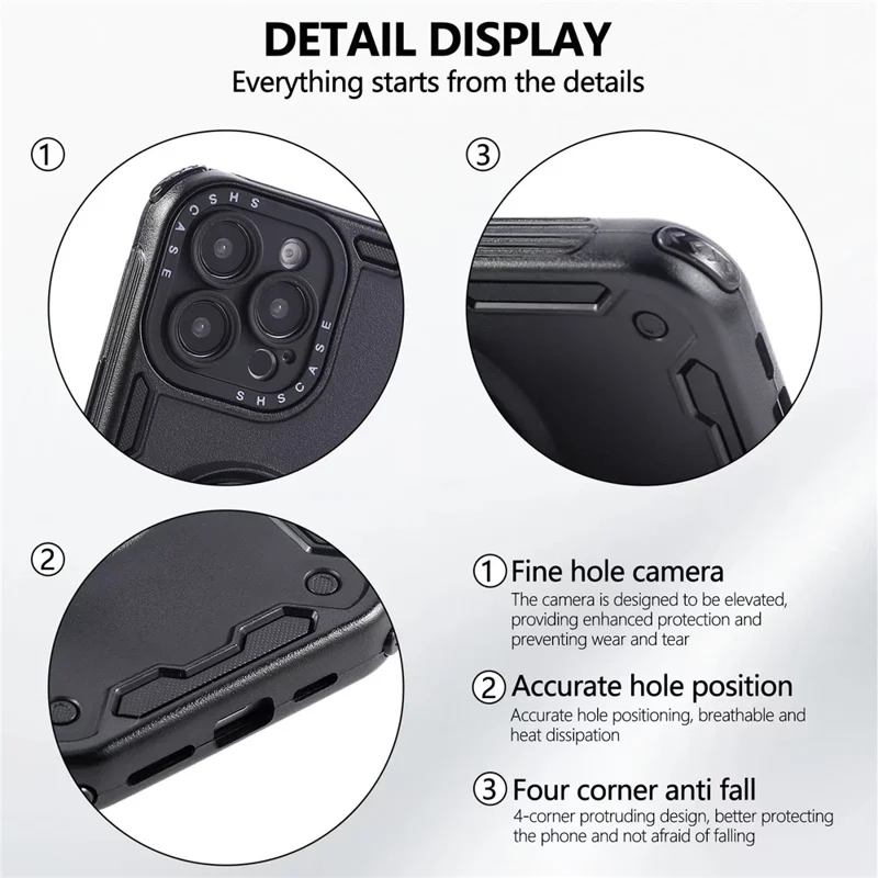For iPhone 16 Pro Case Ring Kickstand PC + TPU Shockproof Phone Back Cover - Black