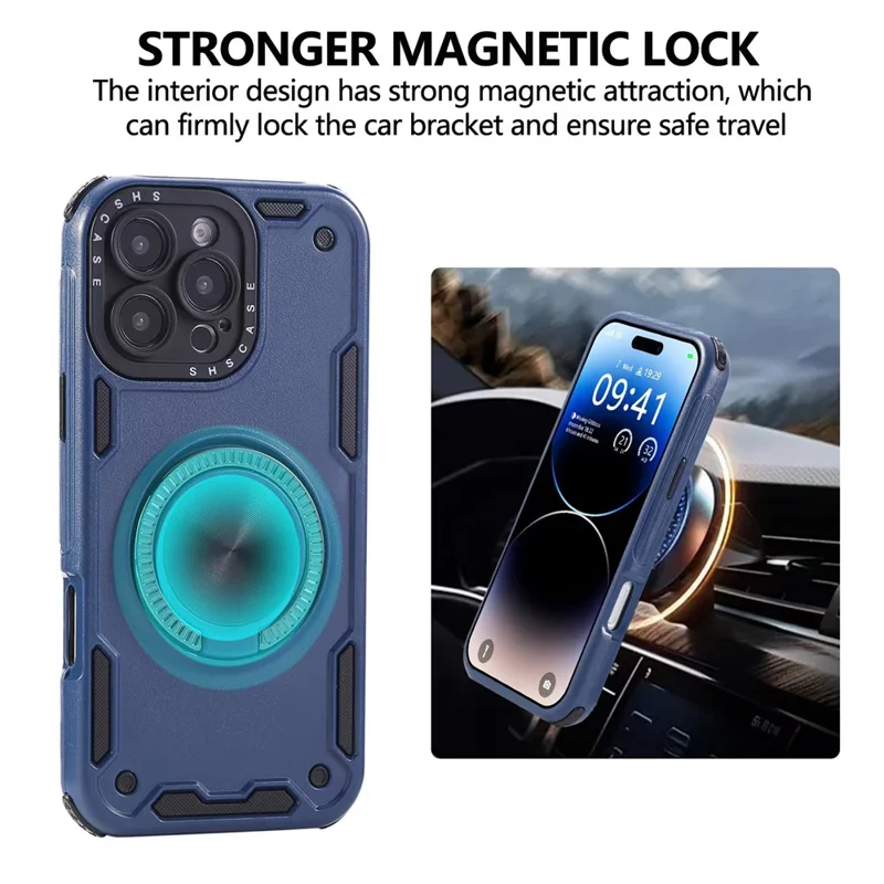 For iPhone 16 Pro Case Ring Kickstand PC + TPU Shockproof Phone Back Cover - Blue