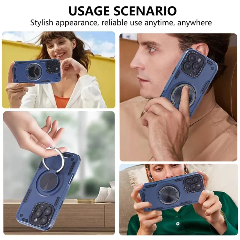 For iPhone 16 Pro Case Ring Kickstand PC + TPU Shockproof Phone Back Cover - Blue