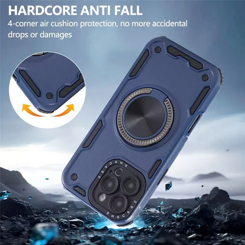 For iPhone 16 Pro Case Ring Kickstand PC + TPU Shockproof Phone Back Cover - Blue