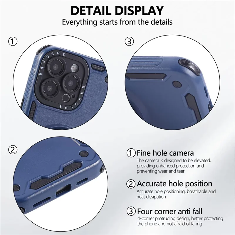 For iPhone 16 Pro Case Ring Kickstand PC + TPU Shockproof Phone Back Cover - Blue