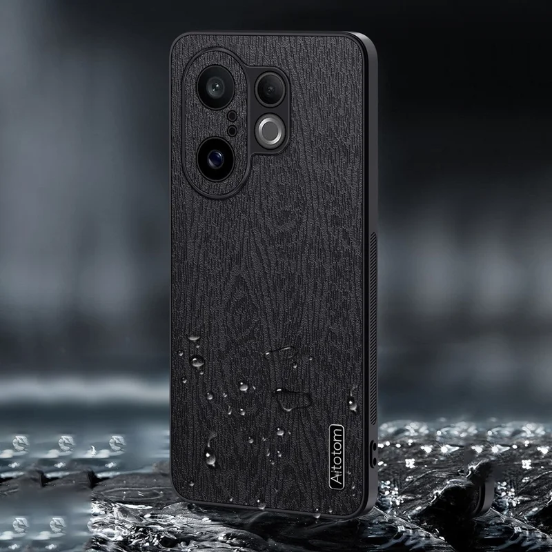 For vivo S30 Pro mini 5G Case Wood Texture PU Leather Coated PC TPU Phone Cover - Brown