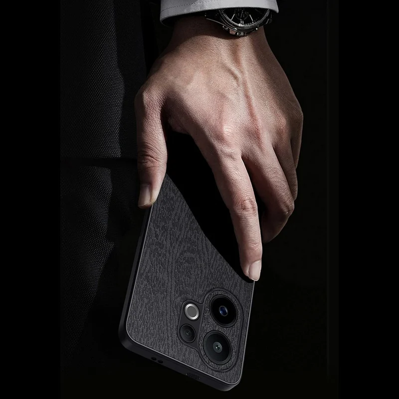 For vivo S30 5G Case Wood Texture PU Leather Coated PC TPU Phone Cover - Black