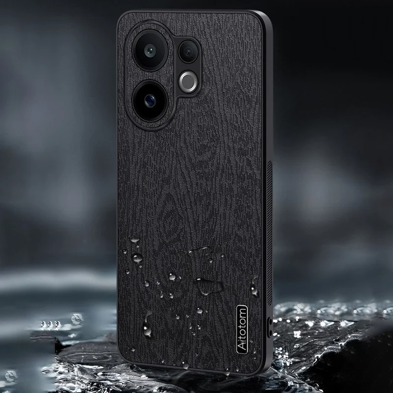 For vivo S30 5G Case Wood Texture PU Leather Coated PC TPU Phone Cover - Black