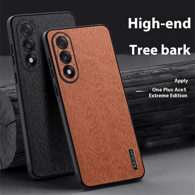 Étui pour OnePlus Ace 5 Ultra 5G Texture Bois Cuir PU Recouvert de PC TPU - Noir