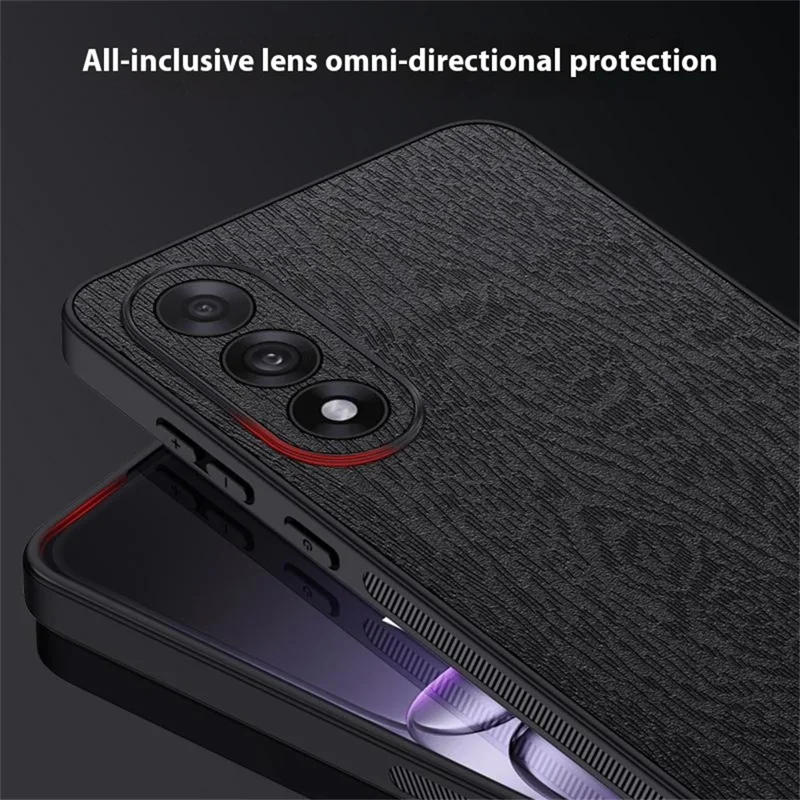 Étui pour OnePlus Ace 5 Ultra 5G Texture Bois Cuir PU Recouvert de PC TPU - Noir