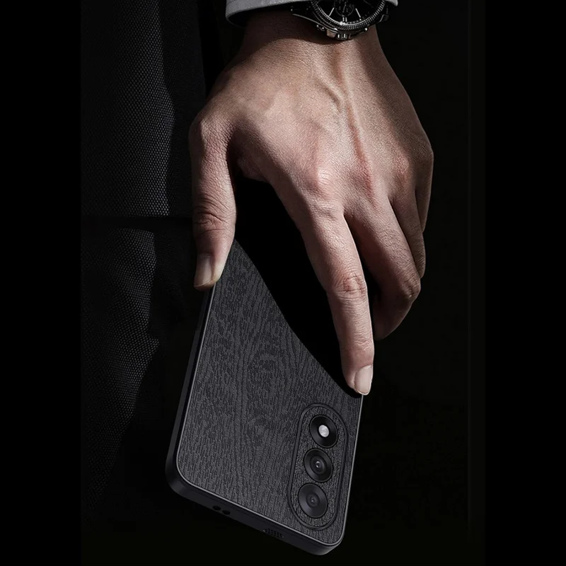 Étui pour OnePlus Ace 5 Ultra 5G Texture Bois Cuir PU Recouvert de PC TPU - Noir