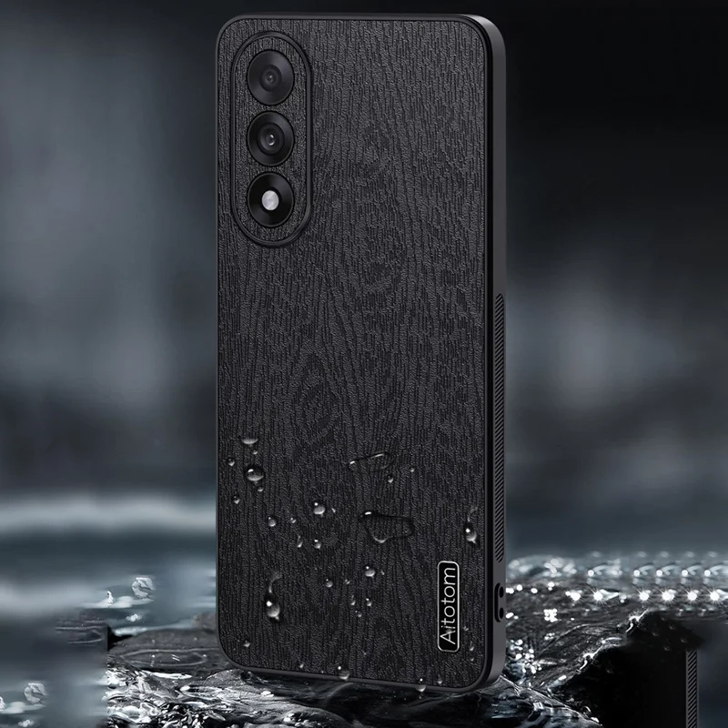 Étui pour OnePlus Ace 5 Ultra 5G Texture Bois Cuir PU Recouvert de PC TPU - Noir
