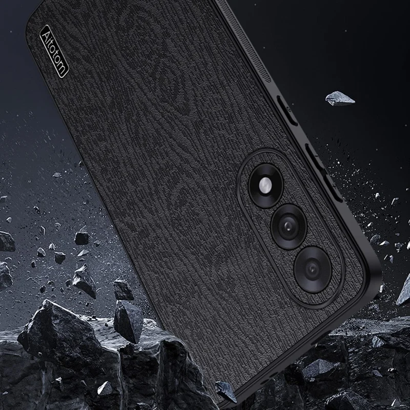 Étui pour OnePlus Ace 5 Ultra 5G Texture Bois Cuir PU Recouvert de PC TPU - Noir