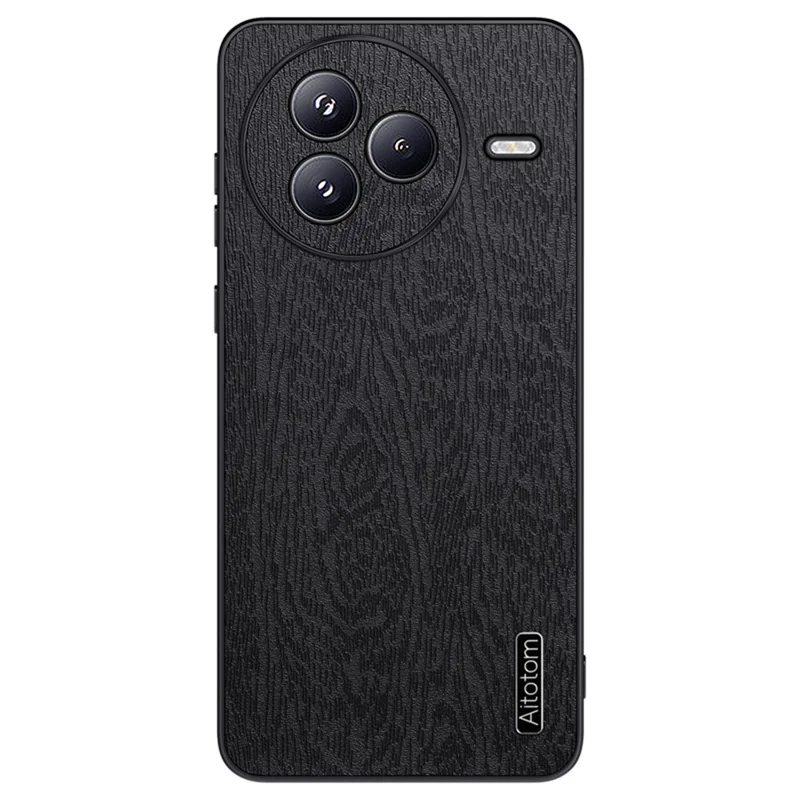 For Xiaomi Civi 5 Pro 5G Case Wood Texture PU Leather Coated PC TPU Phone Cover - Black