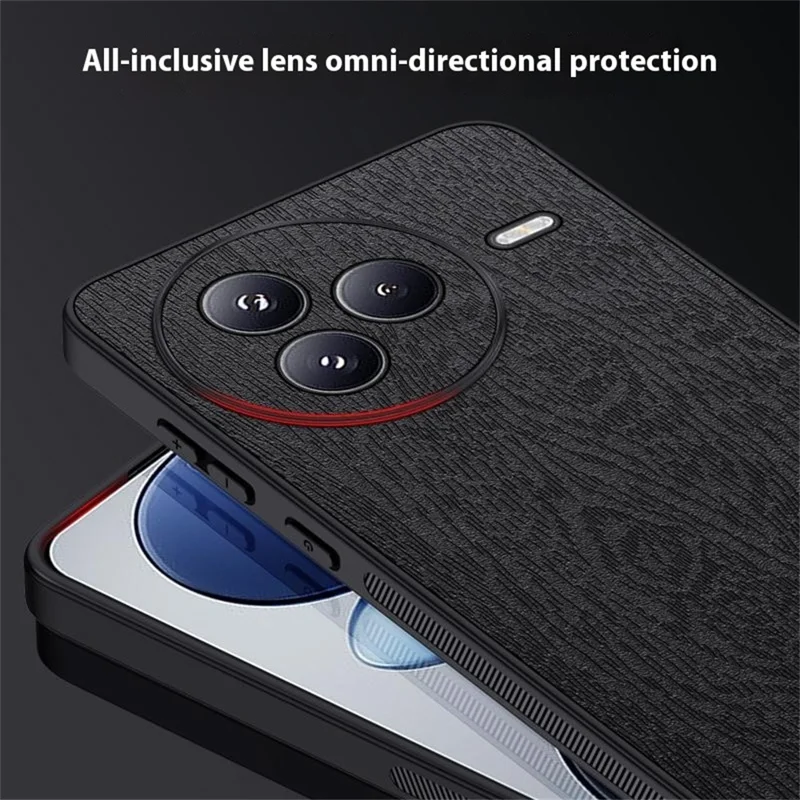 For Xiaomi Civi 5 Pro 5G Case Wood Texture PU Leather Coated PC TPU Phone Cover - Black