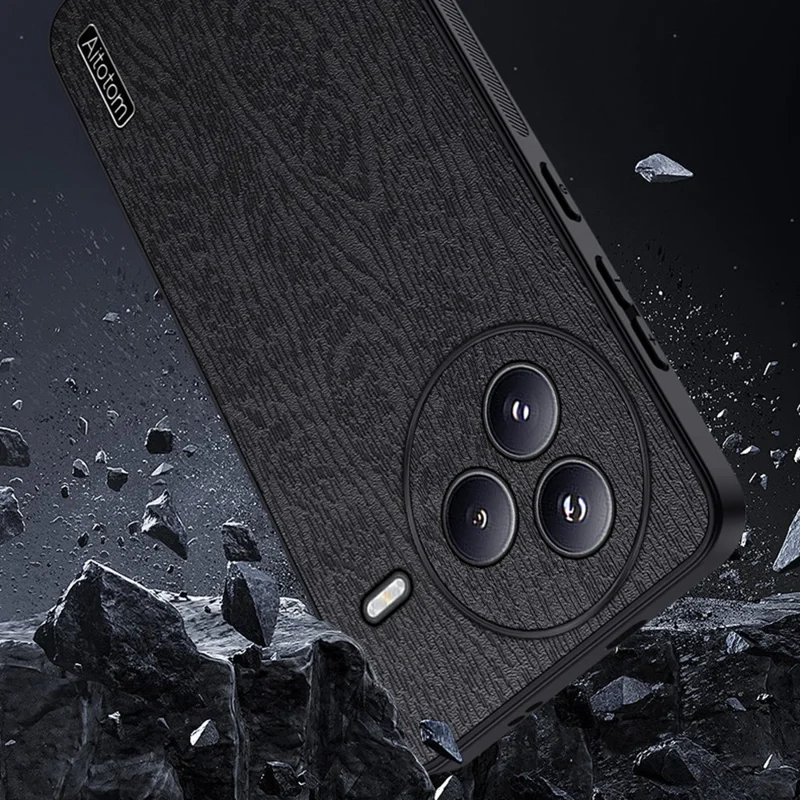 For Xiaomi Civi 5 Pro 5G Case Wood Texture PU Leather Coated PC TPU Phone Cover - Black