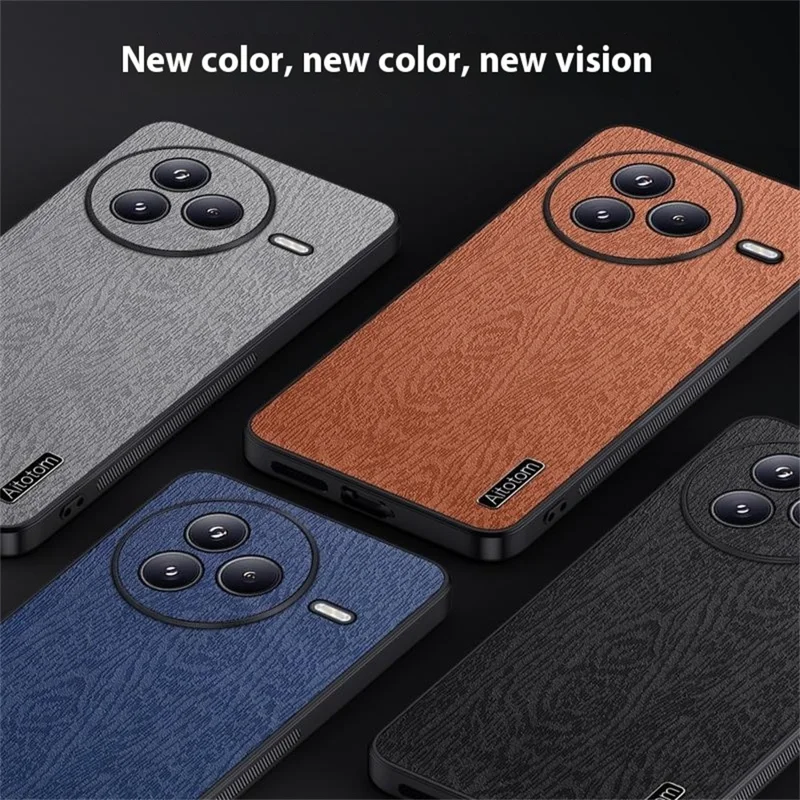 For Xiaomi Civi 5 Pro 5G Case Wood Texture PU Leather Coated PC TPU Phone Cover - Black