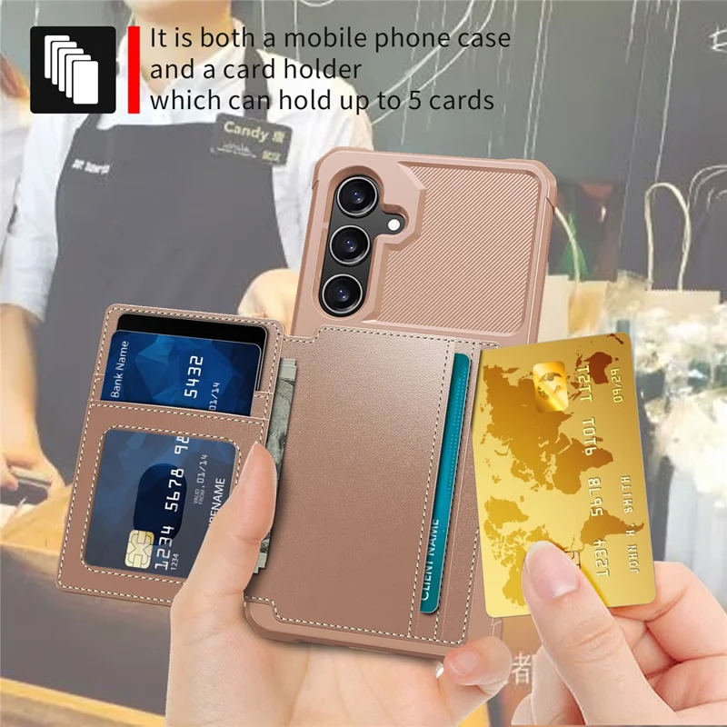 Cover per Samsung Galaxy S24 FE con Porta Carte Custodia in Pelle PU + TPU Posteriore Telefono - Rosa