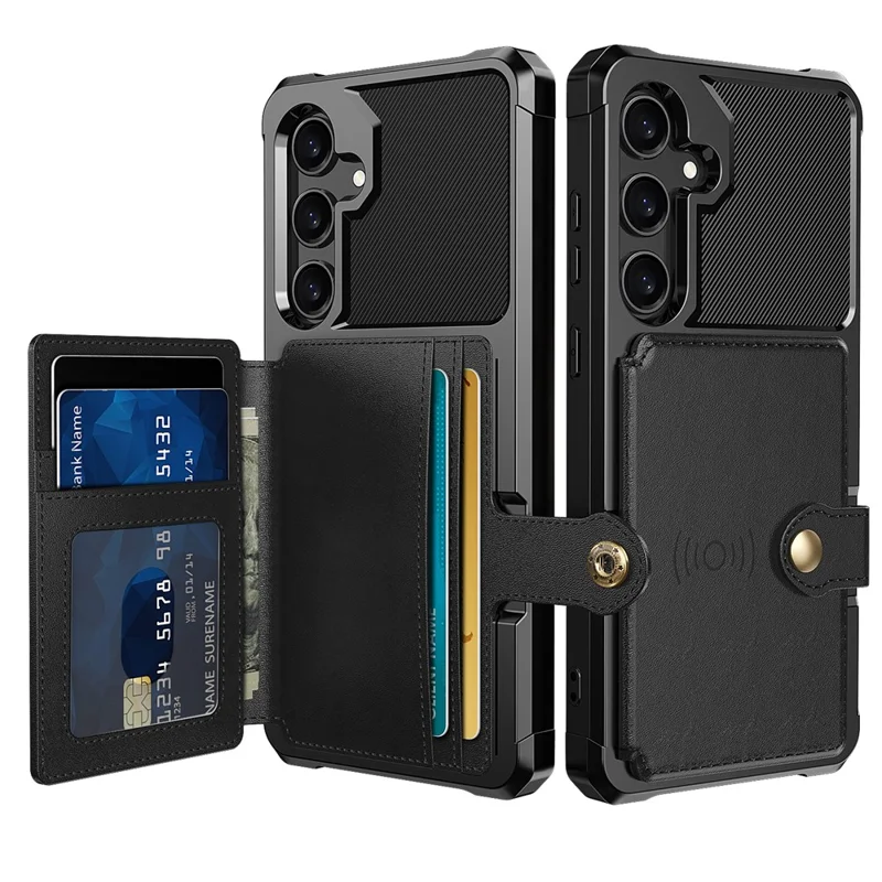 For Samsung Galaxy S24 FE Case with Card Holder PU Leather + TPU Phone Back Cover - Black