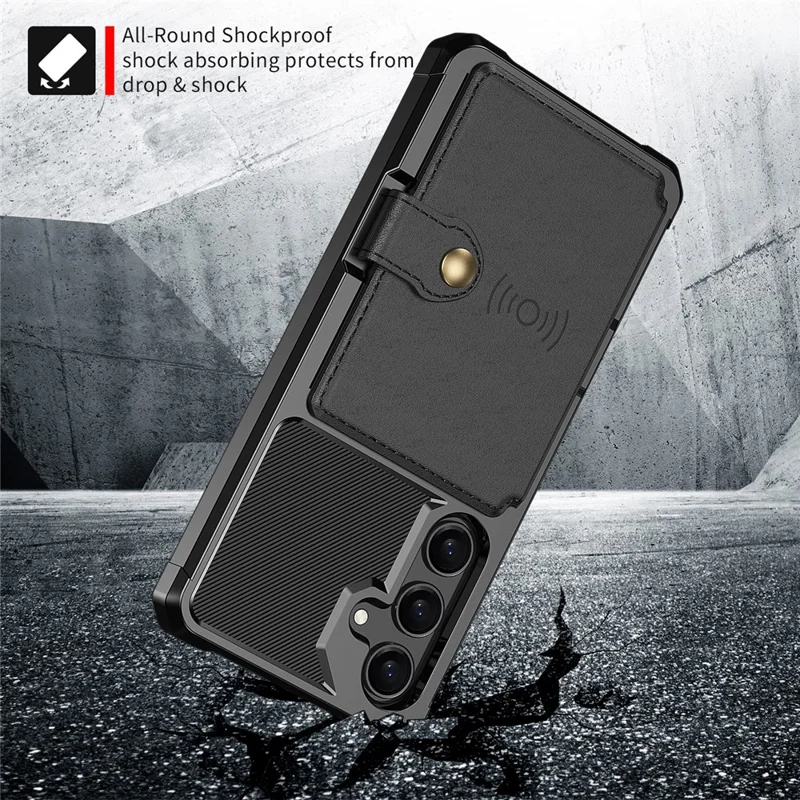 For Samsung Galaxy S24 FE Case with Card Holder PU Leather + TPU Phone Back Cover - Black