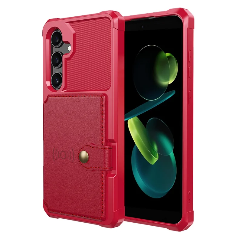 For Samsung Galaxy S24 FE Case with Card Holder PU Leather + TPU Phone Back Cover - Red