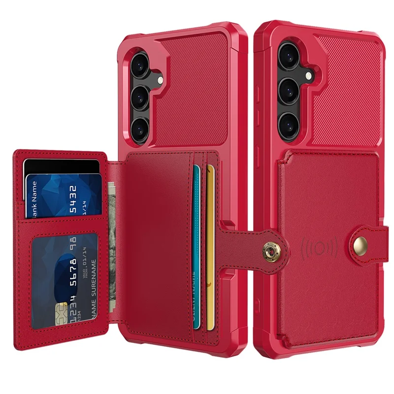For Samsung Galaxy S24 FE Case with Card Holder PU Leather + TPU Phone Back Cover - Red