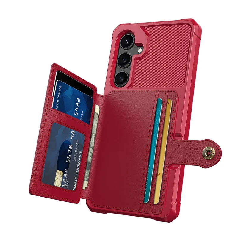 For Samsung Galaxy S24 FE Case with Card Holder PU Leather + TPU Phone Back Cover - Red