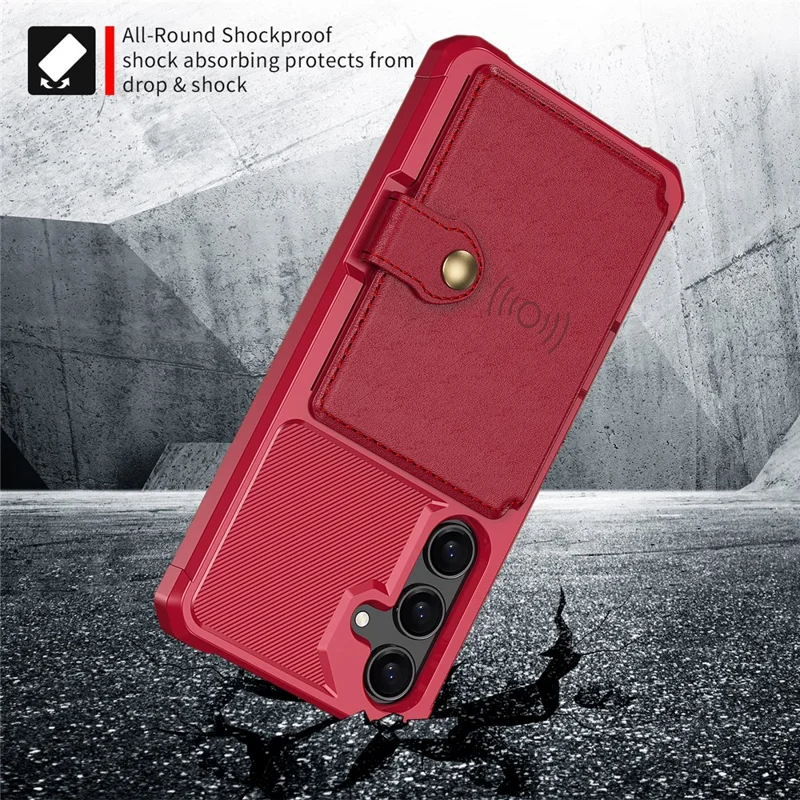 For Samsung Galaxy S24 FE Case with Card Holder PU Leather + TPU Phone Back Cover - Red