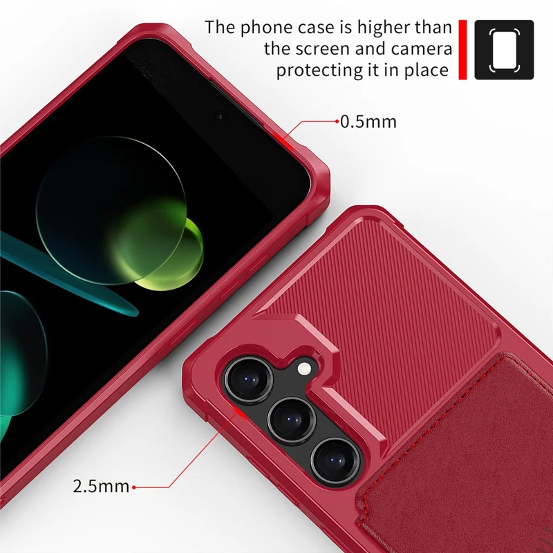 For Samsung Galaxy S24 FE Case with Card Holder PU Leather + TPU Phone Back Cover - Red