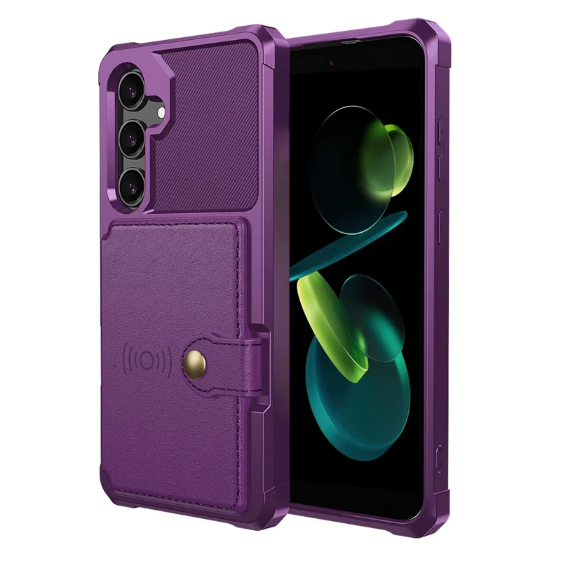For Samsung Galaxy S24 FE Case with Card Holder PU Leather + TPU Phone Back Cover - Purple