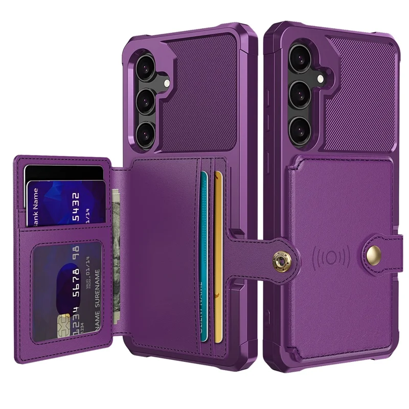 For Samsung Galaxy S24 FE Case with Card Holder PU Leather + TPU Phone Back Cover - Purple