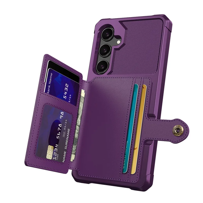 For Samsung Galaxy S24 FE Case with Card Holder PU Leather + TPU Phone Back Cover - Purple