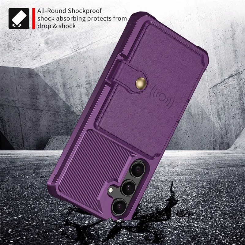 For Samsung Galaxy S24 FE Case with Card Holder PU Leather + TPU Phone Back Cover - Purple