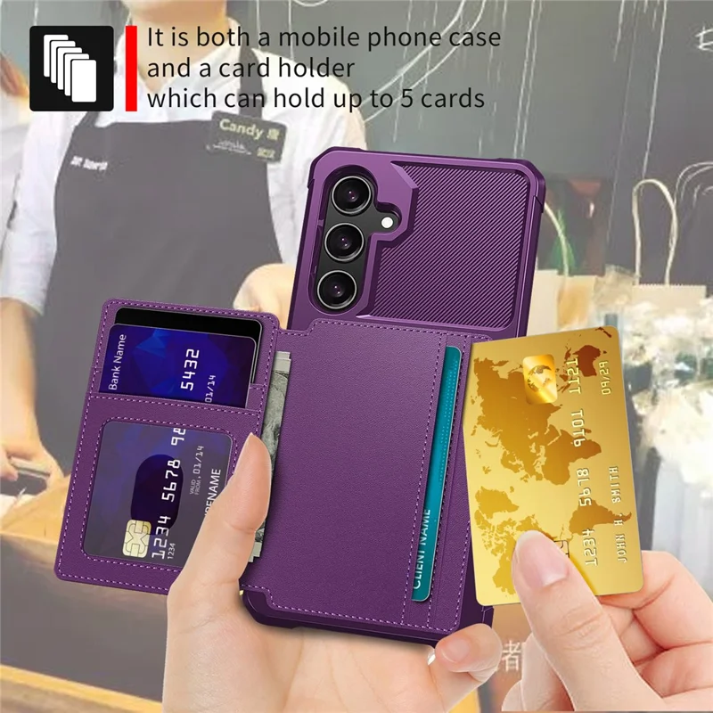 For Samsung Galaxy S24 FE Case with Card Holder PU Leather + TPU Phone Back Cover - Purple