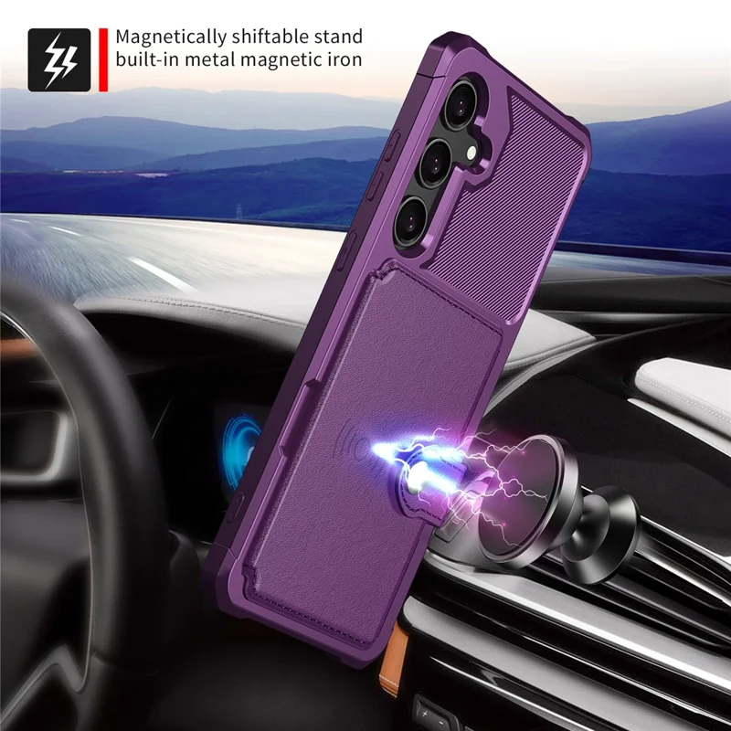 For Samsung Galaxy S24 FE Case with Card Holder PU Leather + TPU Phone Back Cover - Purple