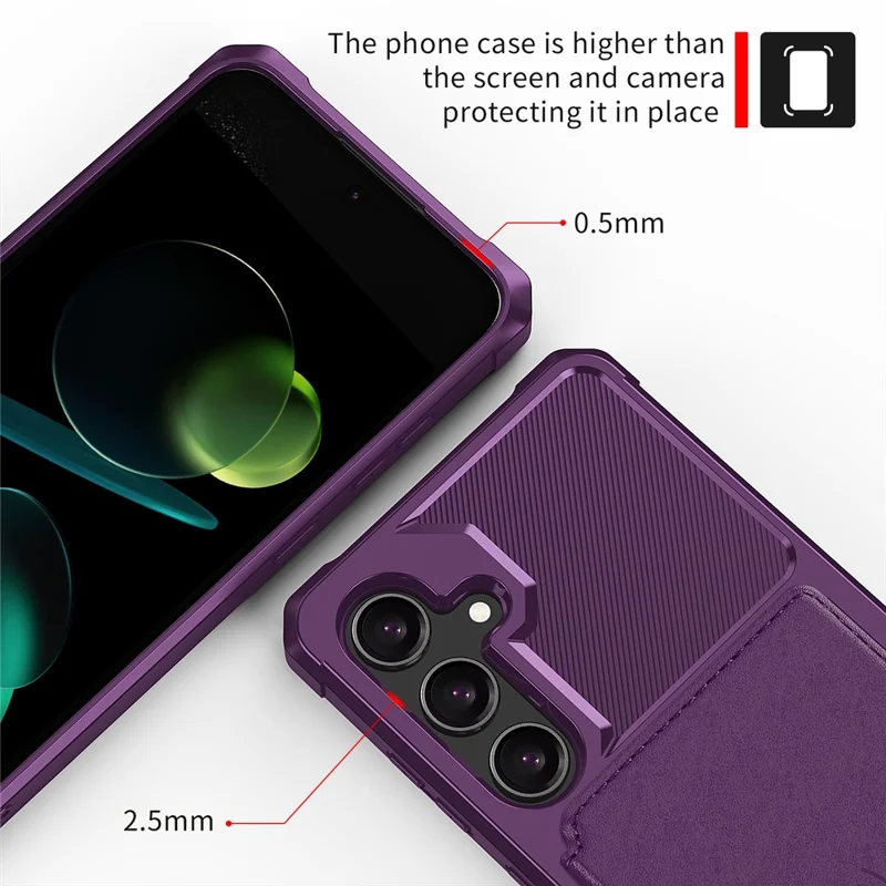 For Samsung Galaxy S24 FE Case with Card Holder PU Leather + TPU Phone Back Cover - Purple