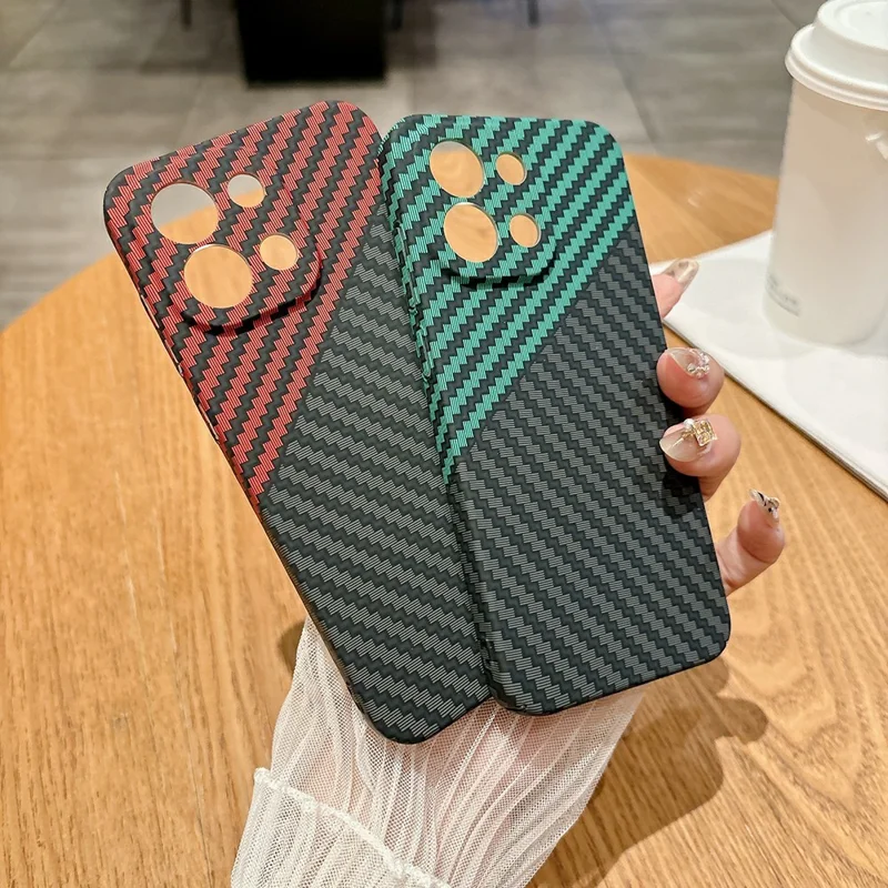 For OnePlus 13T 5G Case Hard PC Phone Cover Carbon Fiber Texture Drop Proof - Black  /  Green