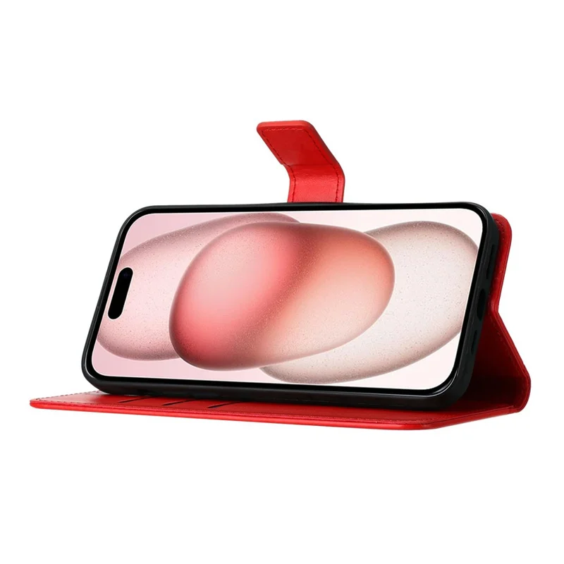 For iPhone 17 Leather Case with Strap / Card Slots Mandala Pattern Stand Phone Cover - Red