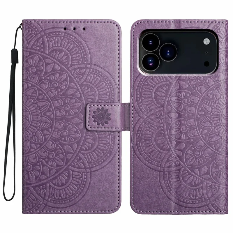 For iPhone 18 Pro / 17 Pro Leather Case with Card Slots Mandala Pattern Phone Cover Stand - Purple