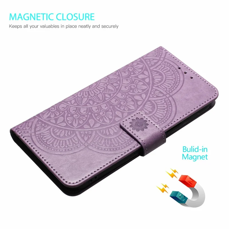 For iPhone 18 Pro / 17 Pro Leather Case with Card Slots Mandala Pattern Phone Cover Stand - Purple