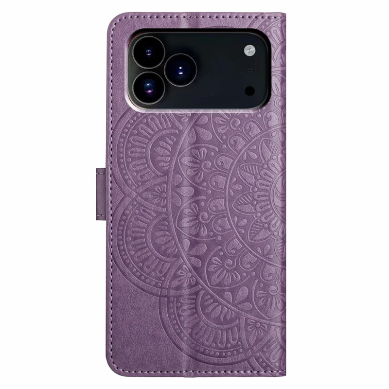 For iPhone 18 Pro / 17 Pro Leather Case with Card Slots Mandala Pattern Phone Cover Stand - Purple