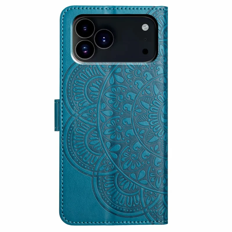 For iPhone 18 Pro / 17 Pro Leather Case with Card Slots Mandala Pattern Phone Cover Stand - Blue