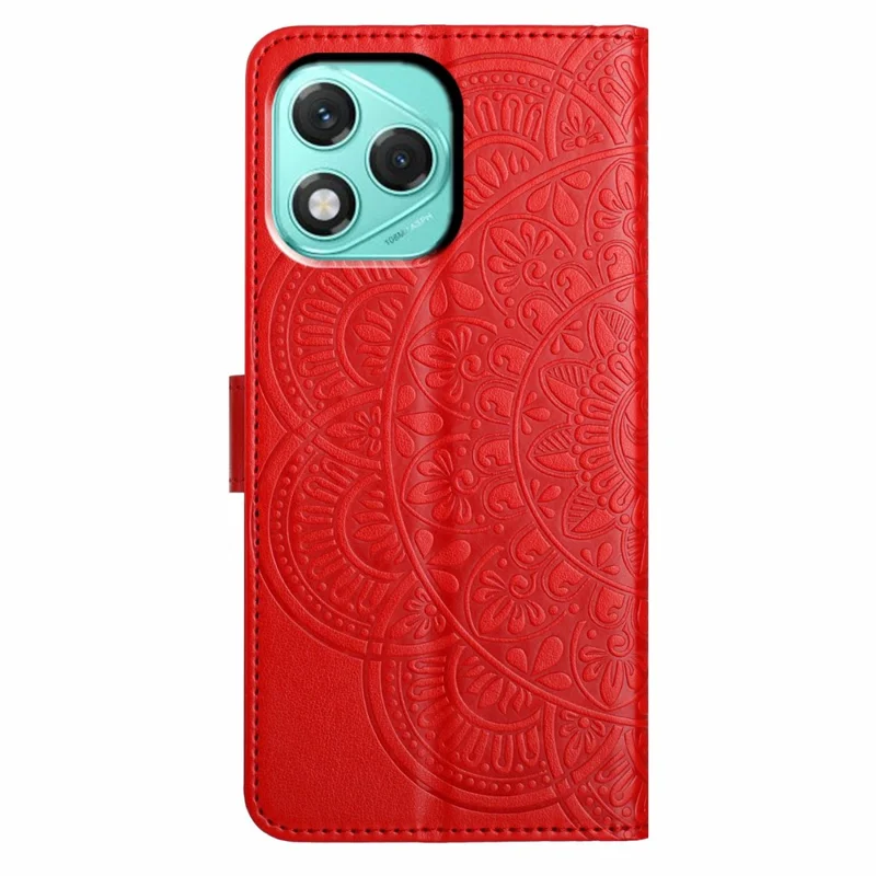 For Honor 400 Lite 5G Leather Case with Card Slots Mandala Pattern Phone Cover Stand - Red