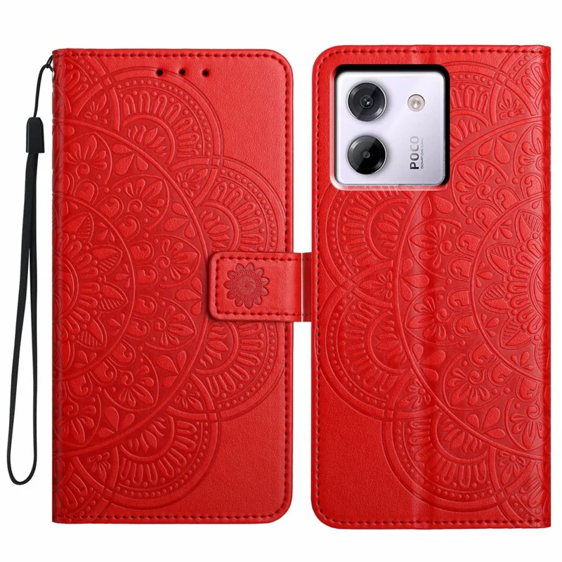 Funda de cuero con ranuras para tarjetas y patrón de mandala para Xiaomi Poco M7 Pro 5G, soporte, rojo