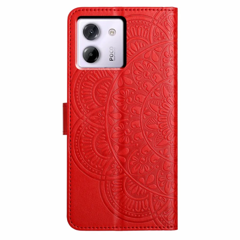 Funda de cuero con ranuras para tarjetas y patrón de mandala para Xiaomi Poco M7 Pro 5G, soporte, rojo