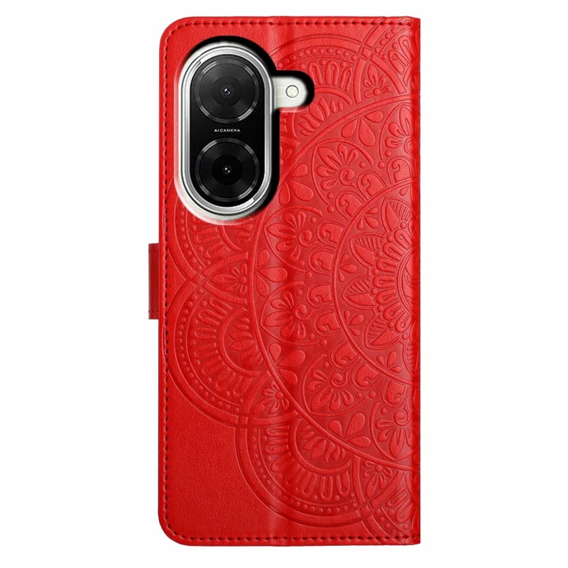 Für Xiaomi Redmi A5 4G (171,7mm) Lederhülle mit Kartenfächern Mandala-Muster Handyhülle Ständer - Rot