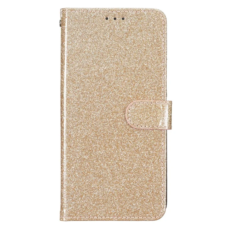 For iPhone 17 Air Wallet Case Glitter Anti-Scratch Leather Stand Phone Cover with Strap - Gold