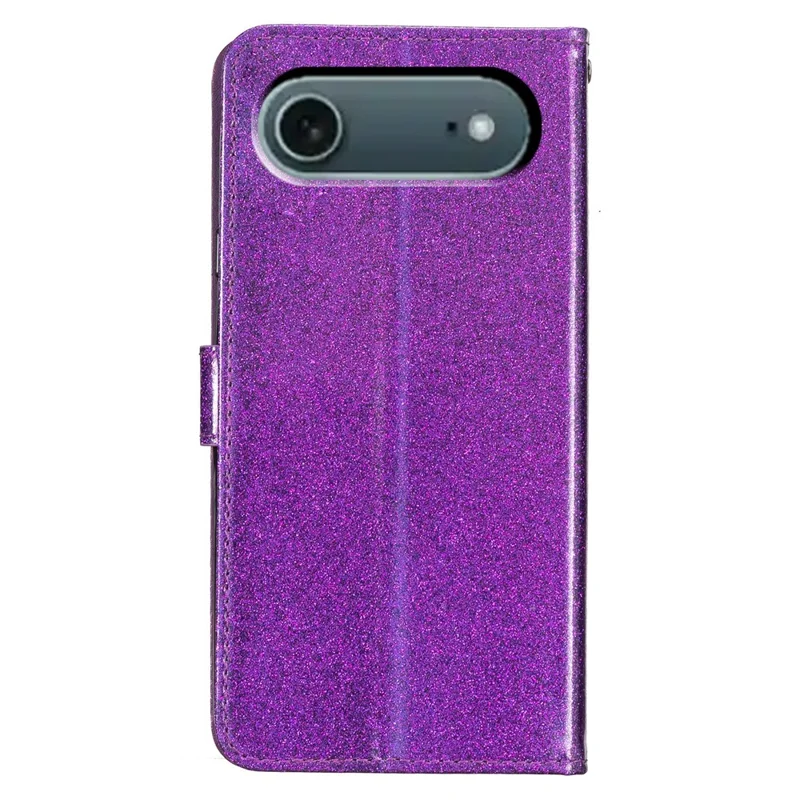 For iPhone 17 Air Wallet Case Glitter Anti-Scratch Leather Stand Phone Cover with Strap - Purple