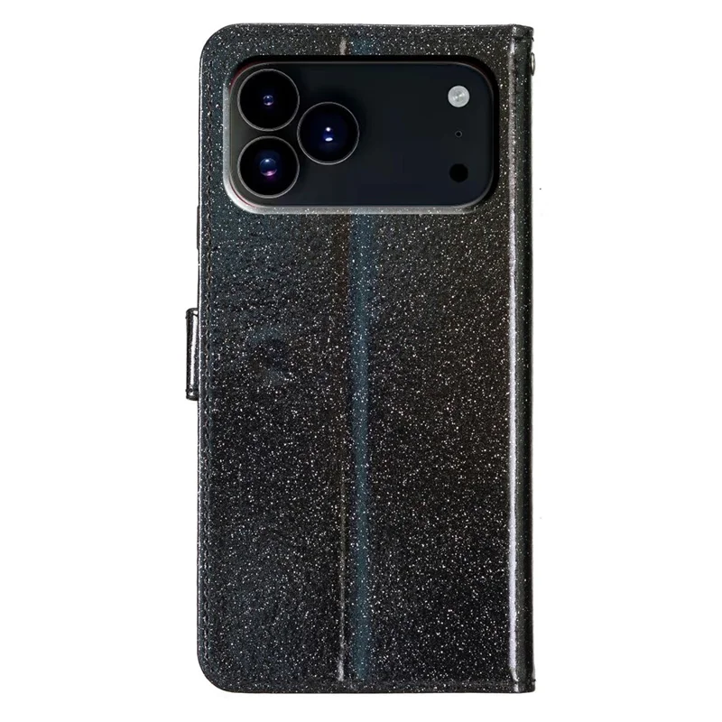 Capa de carteira para iPhone 17 Pro Max com brilho, anti-arranhões, de couro, com suporte e alça - Preto