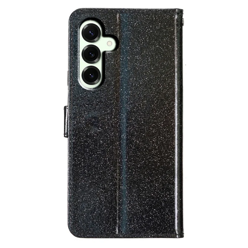 For Samsung Galaxy A17 5G / A26 5G Wallet Case Glitter Anti-Scratch Leather Stand Phone Cover with Strap - Black
